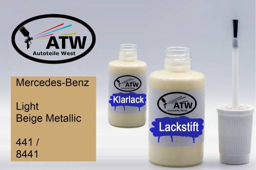 Mercedes-Benz, Light Beige Metallic, 441 / 8441: 20ml Lackstift + 20ml Klarlack - Set, von ATW Autoteile West.